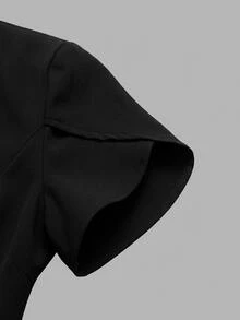 Damen Frühling/Sommer elegante neue chinesische Stil Froschknopf Stehkragen Kurzarm Bluse, Weiß Kontrast Froschknopf Schwarz - Schwarz - Übersicht 7
