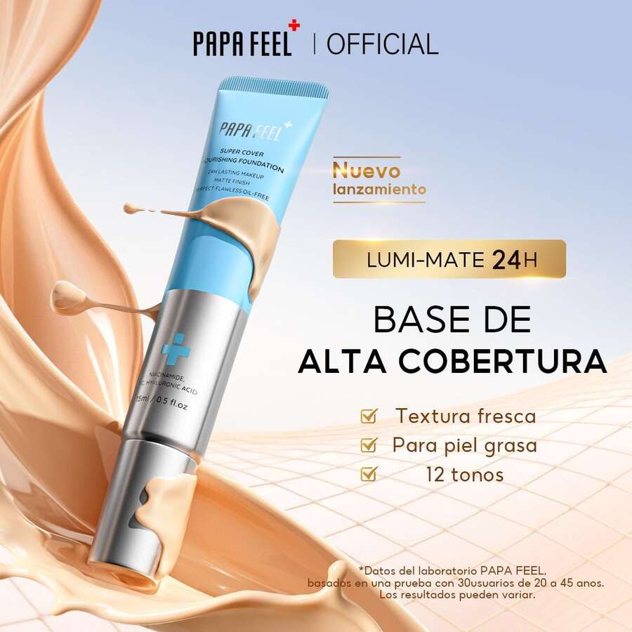 PAPA FEEL Long-Lasting Coverage Foundation 30ml | High Coverage, Moisturizing, Oil Control, Extremely Long-Lasting | Lightweight, Non-Greasy Texture | Suitable For All Skin Types, Including Sensitive Skin, For Daily Use