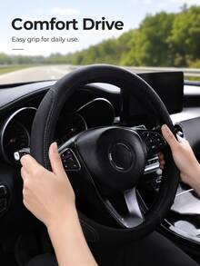 1 PU Leather 3D Comfortable Non-Slip Textured Car Steering Wheel Cover, Unlined, Stylish Car Interior Accessory, Suitable For Sedans, SUVs, And Trucks; Ideal For Daily Driving, Summer Heat Protection, And All-Season Interior Decoration - A - View 5