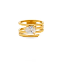VKHK 1 pieza Anillo chapado en oro de 18K con circonita, adecuado para uso diario y bodas de mujeres, regalo - Multicolor - Ver 7