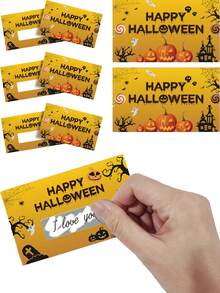 60/20pcs Halloween Theme Party Scratch Cards, Halloween Theme Greeting Cards - Cards With Pumpkin, Bat And Spider Patterns, Includes Scratch Film, Gift Raffle Tickets, Halloween Atmosphere Props, Theme Party Game Props, Suitable For Family Gathering Raffle Events, Holiday Party Props - Multicolor - View 1