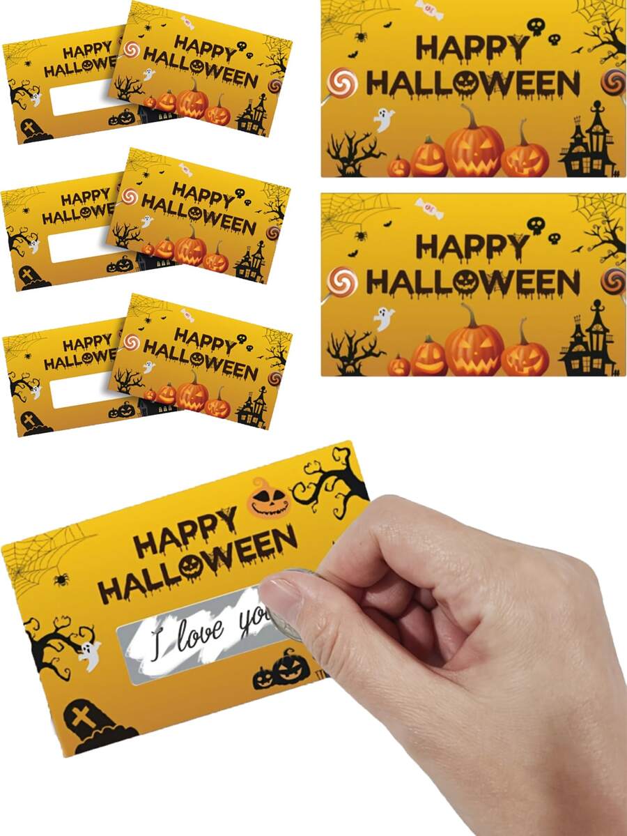60/20pcs Halloween Theme Party Scratch Cards, Halloween Theme Greeting Cards - Cards With Pumpkin, Bat And Spider Patterns, Includes Scratch Film, Gift Raffle Tickets, Halloween Atmosphere Props, Theme Party Game Props, Suitable For Family Gathering Raffle Events, Holiday Party Props - Multicolor - View 1
