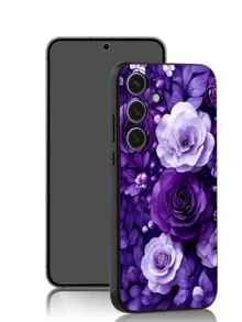 1件裝紫色花朵時尚防摔防滑黑色手機保護殼，適用於Galaxy A04e/A05s/A13/A14/A15/A34/A35/A50/A52/A53/A54/S21/S22/S23/S24/S25/S25Ultra/24fe，[國際版非本地版] - 黑色 - 查看 3