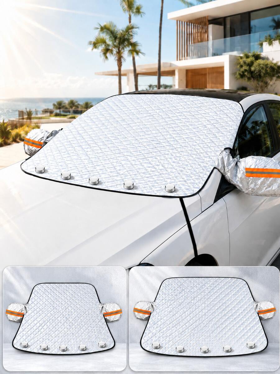 Pare-soleil de pare-brise avant de voiture, pare-soleil de pare-brise extérieur avec protection UV, rideau de soleil isolant thermique, couverture magnétique contre la neige, le givre et la glace, couverture de rétroviseur, imperméable et pliable toutes saisons, convient aux SUV et berlines, accessoires extérieurs de voiture - A - Voir 1