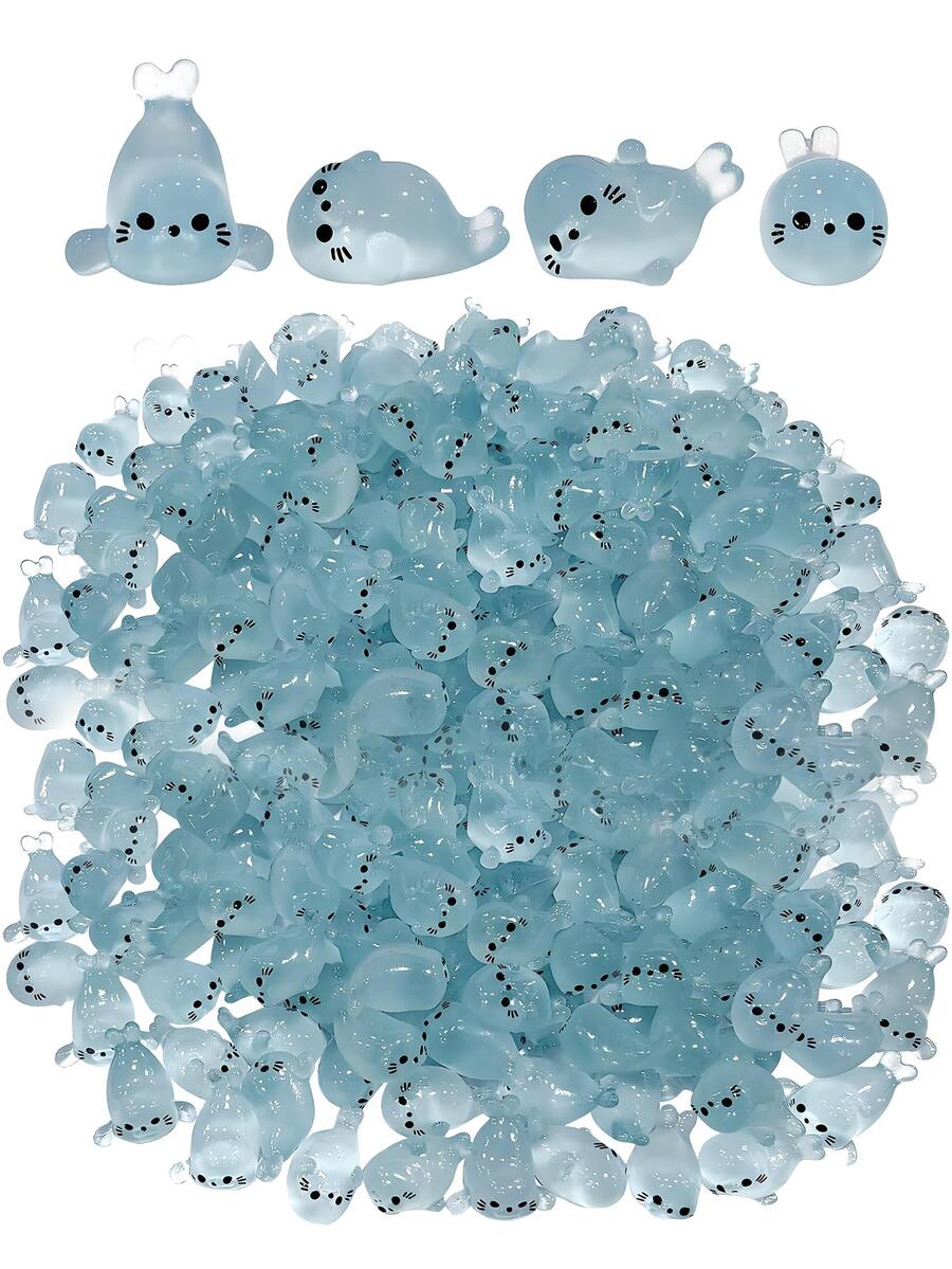 100/50/20/10/1pc Mini Blue Seal Resin Model, Glow-In-The-Dark Ocean Style, Cute Small Gift, Suitable For DIY Garden Decor, Fish Tank Accessories, Car Ornament, Desk Decoration, Birthday Party Decoration - Multicolor - View 1