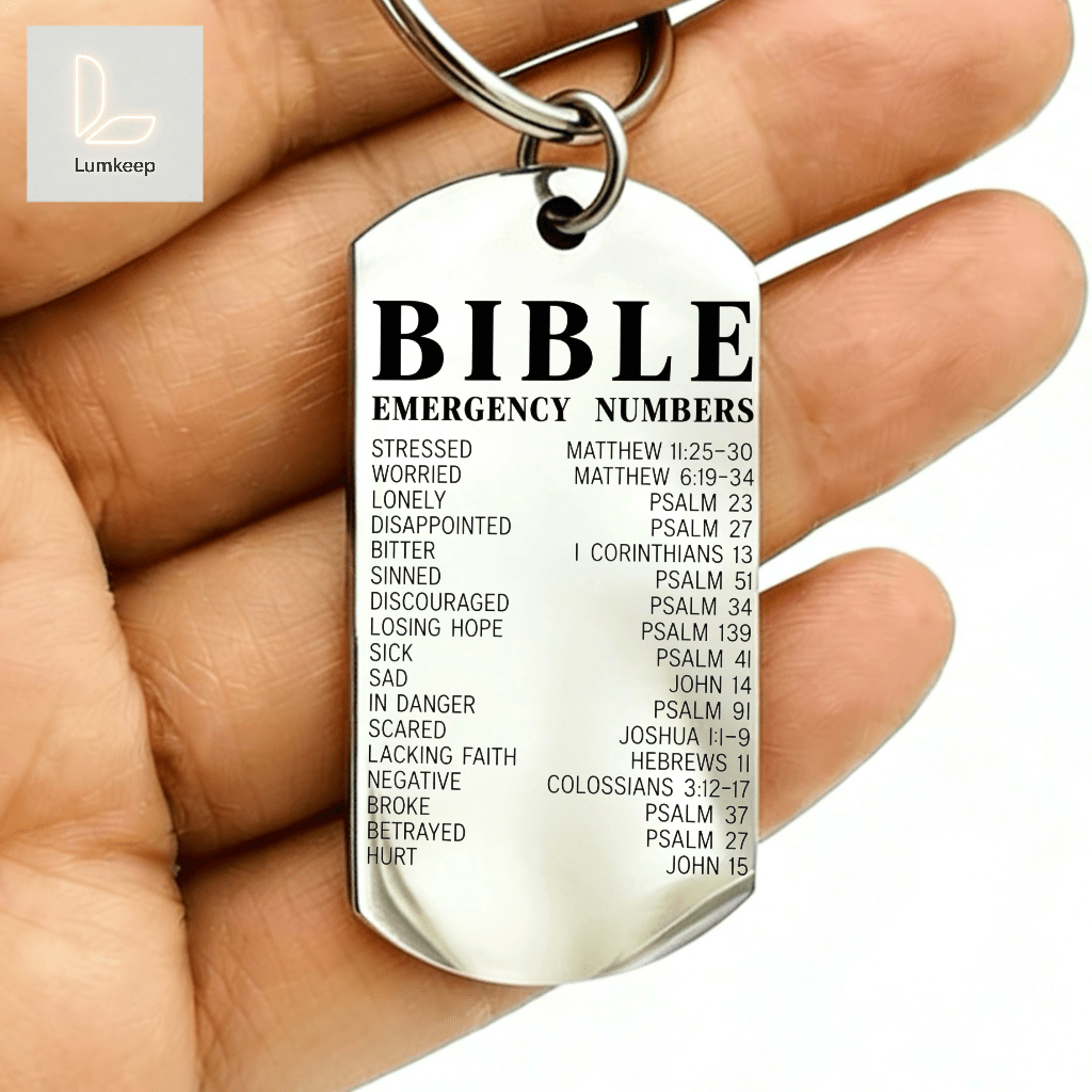 Llavero de Placa de Perro de Acero Inoxidable con Versículos Bíblicos de Emergencia, Amuleto de Llave de Coche y Bolsa con Escritura Grabada No Personalizada, Regalo Religioso Inspirador para Hombres y Mujeres Cristianos, Ideal para , Evento de Iglesia, Cumpleaños, Pascua & Navidad, Accesorio de Recuerdo de Fe