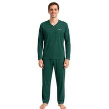 Men's Basic Embroidered Long Pajamas, Assorted Patterns, Sizes S To XL - Dark Green - View 1