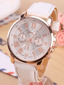 1pc Fashion PU Leather Strap Alloy Quartz Watch - White - View 3