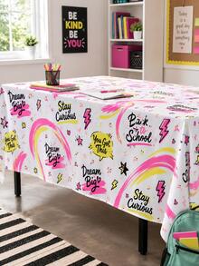 1pc-Back To School Table Cover Inspirational Rainbow Star Motivational Words Tablecloth, Welcome Back Student First Day Of School Decor Rectangular Round Table Cloth Classroom Teacher Desk Back To School Party Decoration - Multicolor - View 7