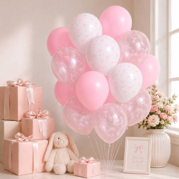 60/30/15/3 Pcs 12 Inch Pink Latex Bow Balloons, For Bachelorette Party Decorations, Bow Theme Birthday Party, Bridal Engagement Decorations, Cute Supplies