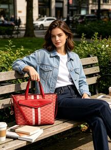 Michael Kors Maisie 3 In 1 Leather Tote Bag for Women,Large Travel Shoulder Bag,Laptop Bag for Work - 紅色 - 查看 3