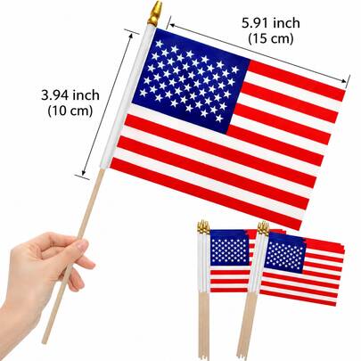 Local Delivery-12Pcs 3.94 * 5.91  Inch Small American Flags On Stick Mini USA Flags US Handheld Flag For Outside,Veterans Day Memorial Day 4th Of July Independence Day Decorations