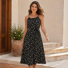 Women's Long Strap Dress | Crepe With Elastec L Flower I Off The Shoulder. - 黑色 - 查看 3