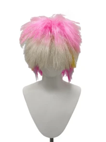 Silver Glitter Pink White Gradient Explosion Short Wig Cap, Exaggerated High Crown Voluminous Design, Retro Ball Music Festival Carnival Funny Selfie Eye-Catching Costume Accessory - View 10