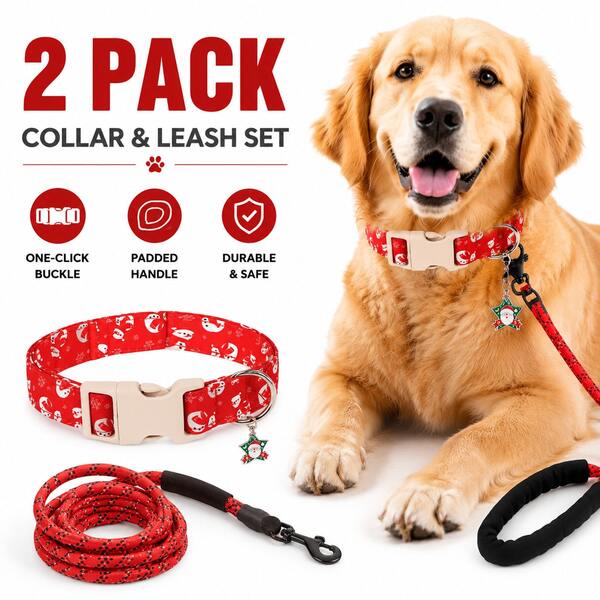 2 Pcs Christmas Dog Collar Cute Durable Santa Claus Pet Collar With Plastic Buckle For Boy Girl Puppy Small Dogs