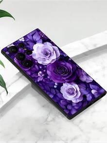 1件裝紫色花朵時尚防摔防滑黑色手機保護殼，適用於Galaxy A04e/A05s/A13/A14/A15/A34/A35/A50/A52/A53/A54/S21/S22/S23/S24/S25/S25Ultra/24fe，[國際版非本地版] - 黑色 - 查看 5