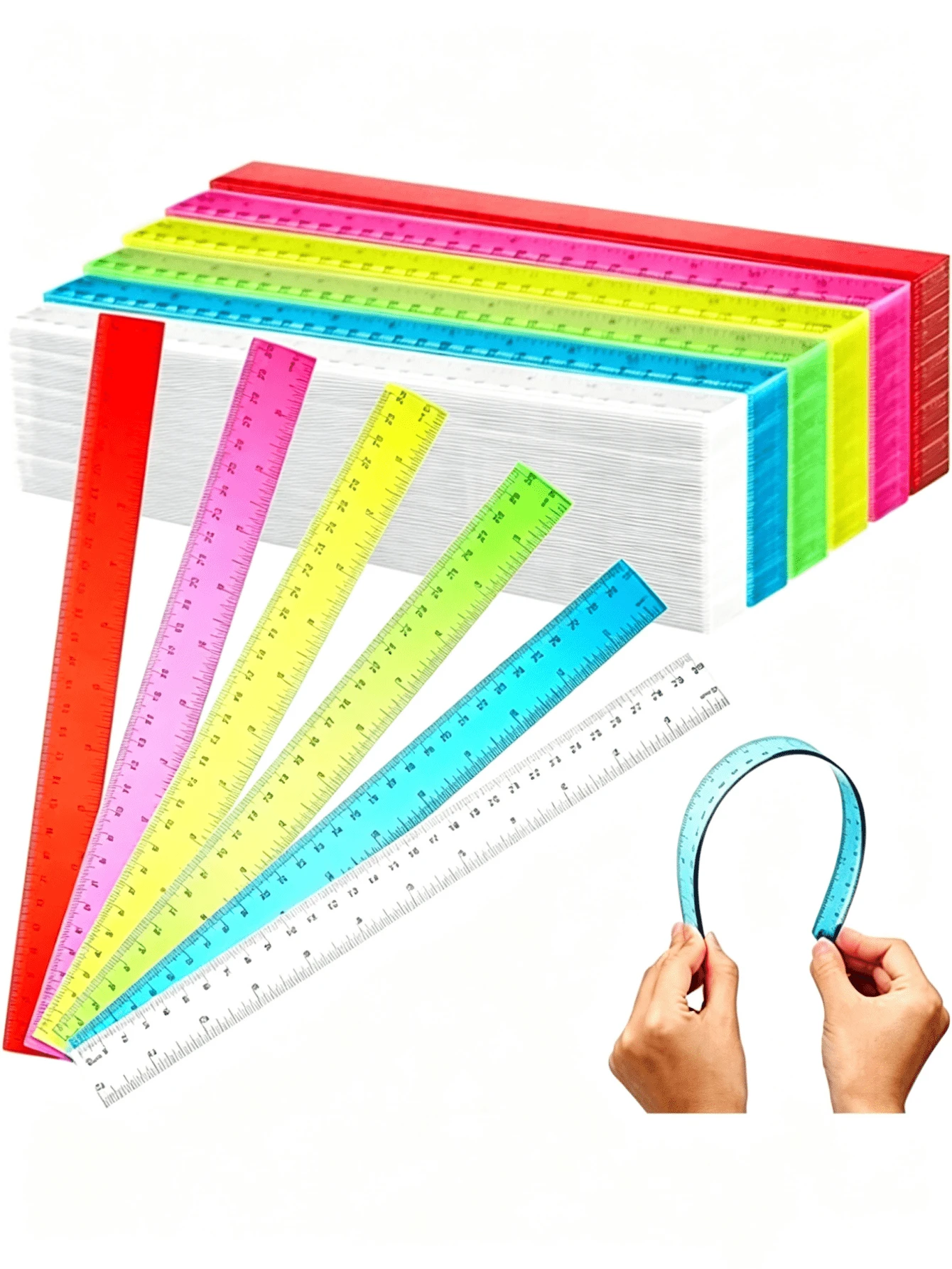 6/12/18 pezzi Righelli in plastica da 12 pollici - Righelli flessibili trasparenti multicolore con marcature in centimetri e pollici, adatti per aula, ufficio, regali per insegnanti e studenti per il ritorno a scuola - Righello colorato - Visualizzare 1