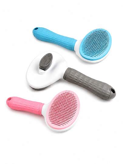 2PC Pet Grooming Brush For Dogs & Cats, Self-Cleaning Slicker Brush, Flea & Dematting Comb, Shedding & Massage Hair Removal Tool, Multi-Color / Random Color Pet Hair Remover & Cleaning Brush For Long & Short Hair