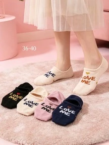 5 pares de calcetines invisibles tipo barco con letras LOVE ME - Multicolor - Ver 4