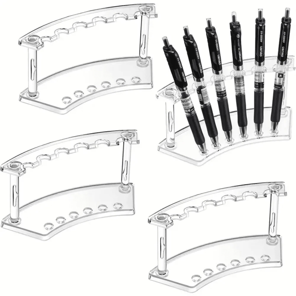 1 Set Plastic Pen Holder, 6-Slot Pen Display Rack . Eyebrow Pencil Holder . Makeup Brush Holder . Storage Rack, Suitable For Home Office And Store Use, Desktop Display Rack, Office Desk Accessories, Office Supplies - Multicolor - View 1