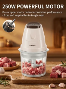 SOKANY 06009 0.7L 食物切碎機肉類研磨機，3 個不鏽鋼刀片迷你食物處理機，附雙碗 - 棕色 - 查看 6