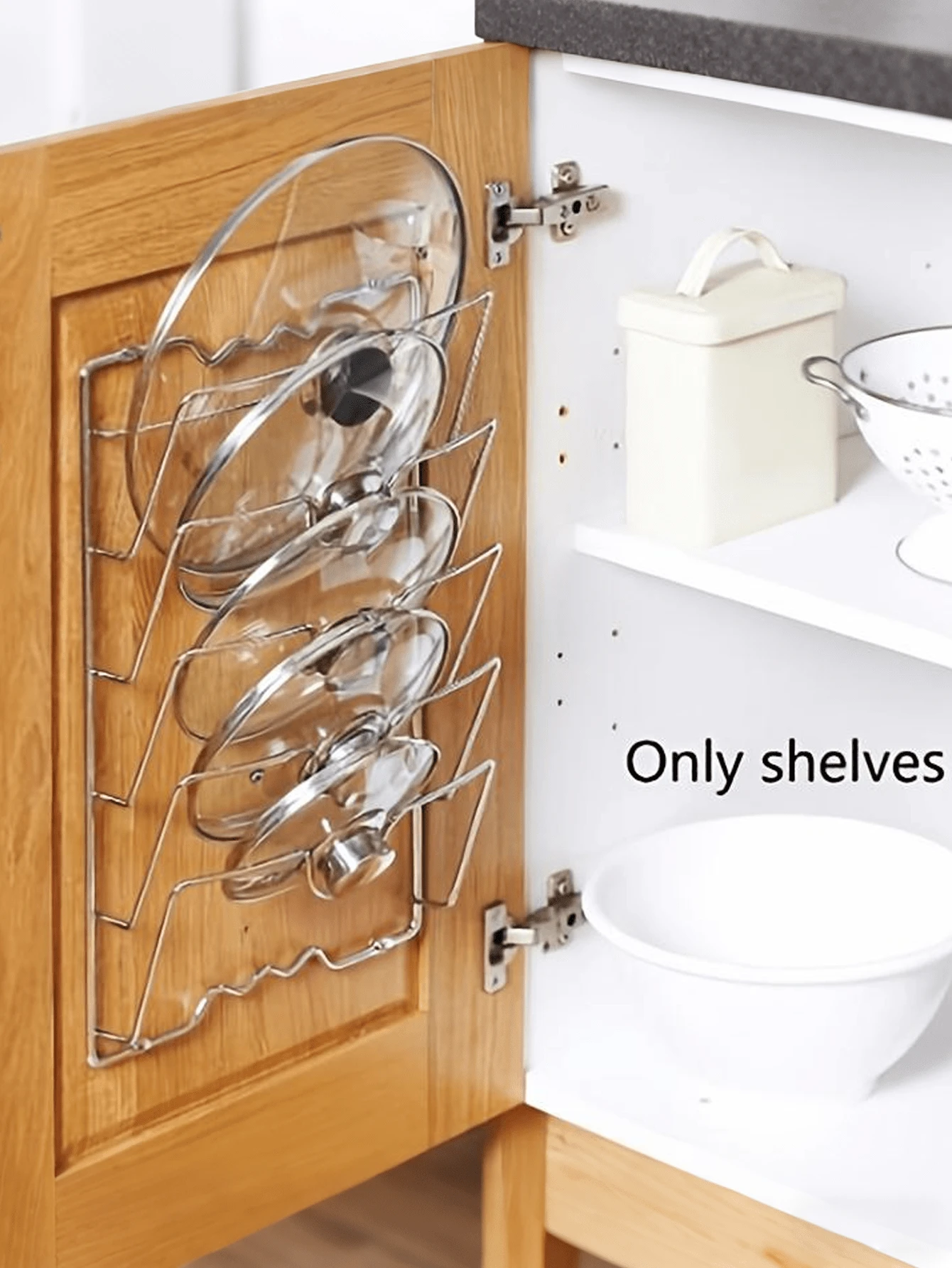 Cabinet Door Or Storage Wall Pot Lid Organizer - Pot And Lid Storage Rack - Glass And Metal Pot Lid Organizer, Kitchen Cabinet Storage Solution - Multicolor - View 1