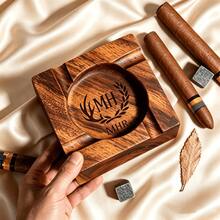 Custom Engraved Cigar Ashtray - Walnut Wood Ashtray, Perfect For Graduation Party - Ideal Gift For Husband And Groomsman - Essential For Cigar Enthusiasts - one-size - View 2