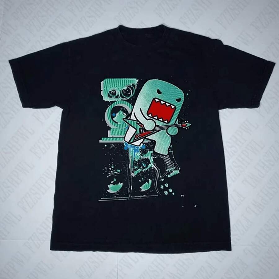 Camiseta de algodón con estampado gráfico Y2K, cuello redondo, manga corta, suelta y de estilo retro Harajuku, de moda gótica y grunge - Negro - Ver 1
