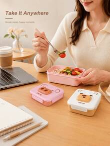 Cartoon Animal Compartment Lunch Box, PP Plastic, Lightweight And Airtight, Portable Size, Microwave , Ideal For Students Commuting, Picnics, Spring Outings, And Holiday Meal Preparation.University Essentials - Multicolor - View 4