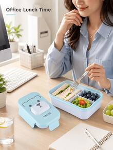 Cartoon Animal Compartment Lunch Box, PP Plastic, Lightweight And Airtight, Portable Size, Microwave , Ideal For Students Commuting, Picnics, Spring Outings, And Holiday Meal Preparation.University Essentials - Multicolor - View 11
