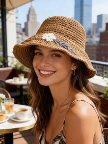1 buah Topi Jerami Bunga Daisy Putih, Tahan Angin, Perlindungan Matahari, Perlindungan UV, Desain 3D, Dapat Dilipat, Modis, Serbaguna, Elegan, Lembut & Nyaman, Bernapas, Multifungsi, Menawan, Melangsingkan Wajah, Cocok Untuk Pantai, Jalan-jalan, Mendaki, Bersepeda, Bepergian, Perjalanan Harian, Aktivitas Luar Ruangan, Jalanan, Kencan, Trekking dan Berbagai Acara - A - View 2