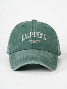 2件裝中性戶外休閒時尚 CALIFORNIA 刺繡可調節棒球帽，百搭卡車帽，適合女性、男性、假期，送給家人與朋友的完美禮物 - 米色+綠色 - 查看 2