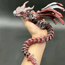 1PC 23cm/9.06in Dragon Joint Sculpture Model (Random Eye Color), Creative Double Horn Dragon Decor, Gothic Home Decoration - Multicolor - View 4
