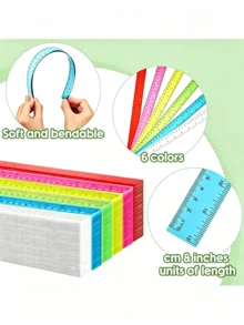 6/12/18pcs 12-Inch Plastic Rulers, Flexible Transparent Multicolor, With Centimeter And Inch Scales, Suitable For Classroom, Office, Teachers And Students, Essential Student Stationery For Back To School - Colored Transparent Ruler - View 2