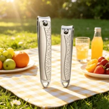 Zinc Alloy Embossed Nail Clipper With File, Large/Small Size Optional | 3D Relief Texture + Quenched Sharp Blade 2-In-1 Manicure Tool | 1pc/2pcs Optional, Non-Slip Durable Nail Care Set - Nail Clippers - View 1