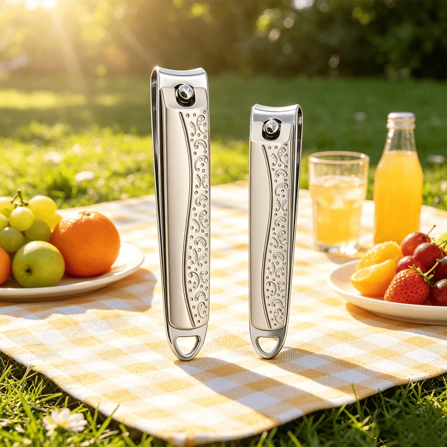 Zinc Alloy Embossed Nail Clipper With File, Large/Small Size Optional | 3D Relief Texture + Quenched Sharp Blade 2-In-1 Manicure Tool | 1pc/2pcs Optional, Non-Slip Durable Nail Care Set - Nail Clippers - View 1