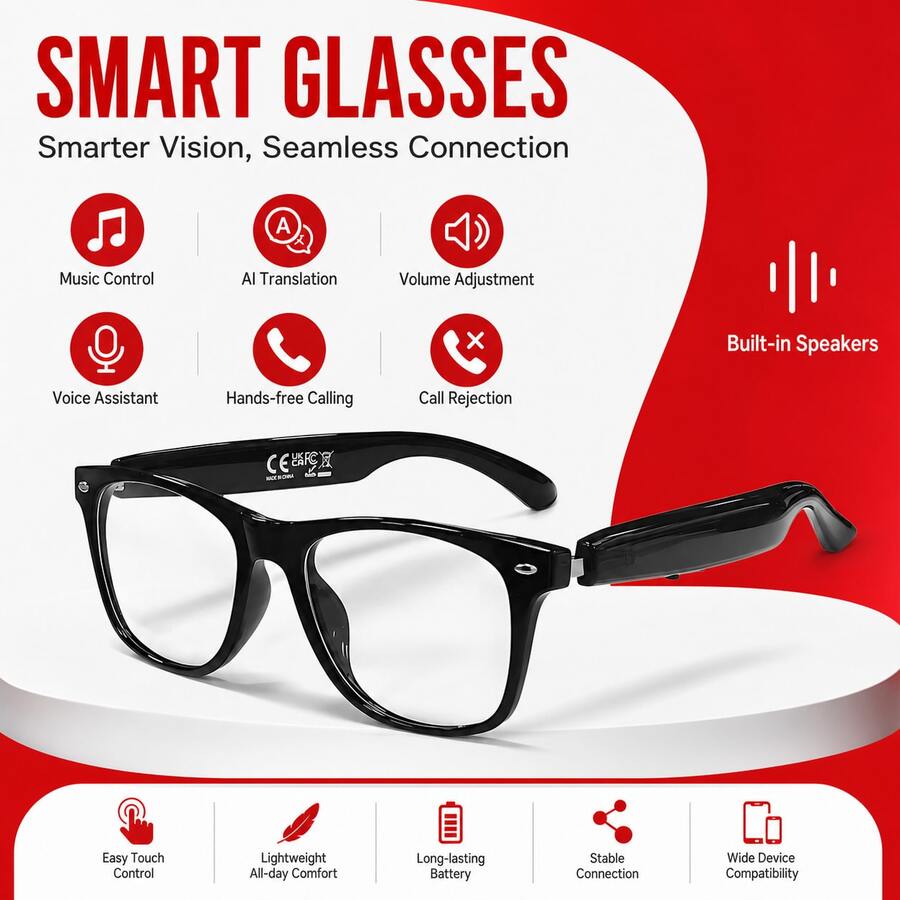 SENBONO AI Translation Smart Glasses Audio Glasses 100+ Languages Translation Smart Wireless Glasses Support Wireless Calls, Music Playback, Music Control, Camera Control, Voice Activation - View 1