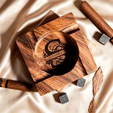 Custom Engraved Cigar Ashtray - Walnut Wood Ashtray, Perfect For Graduation Party - Ideal Gift For Husband And Groomsman - Essential For Cigar Enthusiasts - one-size - View 5