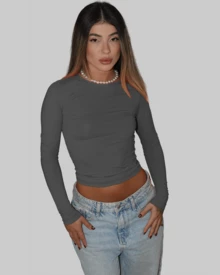 KIT 2 BASIC BLOUSE SECOND SKIN LONG SLEEVE COLD ROUND NECK CACHAREL ELEGANT CASUAL AITONA - BLACK/LEAD - View 3
