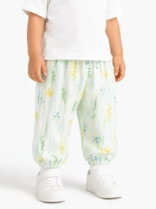 Balabala 2026 Summer Young Boy Casual Pants, Unisex All-Over Print Elastic Cuff Lantern Pants - Blue-green Hue - View 1