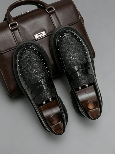 Mocassins Premium para Homem, Sapatos Slip-On Descontraídos com Design de Tachas, Leves, com Absorção de Choque, Sola Grossa com Aumento de Altura Oculto, Sapatos Formais para Deslocações Diárias, Trabalho de Escritório e Negócios, Casamento e Padrinho, Encontros, Noite, Compras Casuais, Banquetes Semiformais, Looks para Sessões Fotográficas de Influenciadores e Outras Ocasiões