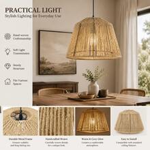 Octagonal Handmade Woven Pendant Light Shade, Conical Woven Lampshade Replacement Part, Suitable For Indoor Ceiling Light Decoration In Restaurant, Kitchen, Cafe - Oval - View 3