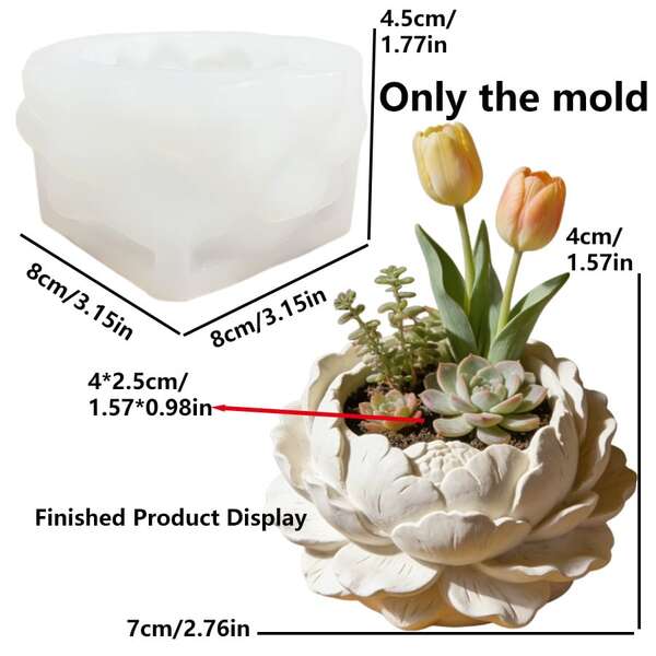 Exklusiv silikonform i form av pion/lotusblomma för blomkruka/pennhållare/pennställ/ljuskopp/nyckelförvaringsbox, DIY silikonform i form av lotus/näckros/pionblomma, lämplig för hantverk i harts/gips/lera/betong/cement, perfekt för Alla hjärtans dag, Mors dag, Fars dag, jul och andra högtidsgåvor för heminredning