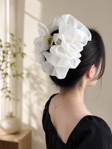 topshiny Elegant Starry Sky Rhinestone Chiffon Hair Clip, Multi-Layer Ruffle Glitter Hair Clip, Women's Style - milky white - View 13