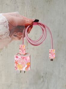 Marine Life, Cute Turtle & Jellyfish Pattern, Charger Protective Case + Matching Same Color Cable Protector, Compatible With Apple 20W Charger, Minimalist Apple Charger Protective Shell, Compatible With 20W Phone 15/16 Pro Max Charging Cable Protector, Anti-Scratch, Anti-Bite, Suitable For 13/14 Plus - Multicolor - View 4