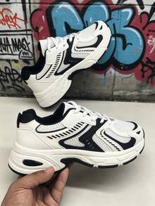 Sodalemon New Women's Casual Sports Shoes Preppy Style Chunky Sneakers Shoes White Sneakers Couple Style Round Toe Lace-Up Mesh Dual-Tone Breathable Versatile Deep Cut Fashion Print Graffiti College Style Student Shoes Outdoor Hiking Casual Shoes Commuter Shoes Runs Small One Size - Black - View 3