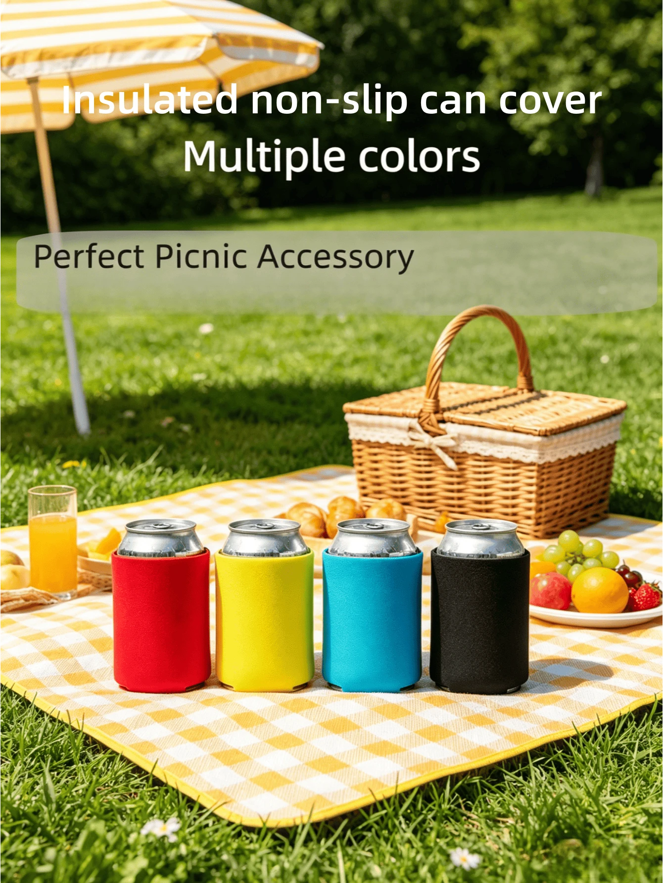 1/3/5pcs Multi-Color Neoprene Can Cooler Sleeve, 4mm Thick Insulation Anti-Condensation, Portable Beer Bottle Insulated Cup Holder, Outdoor Beach Party Camping Anti-Slip Drink Thermal Sleeve