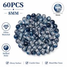 60pcs/100pcs 8mm Dual-Color Gradient Crackle Glass Beads, Cracked Texture Aesthetic Beads, Loose Pre-Drilled Round Beads For Handmade Crafts, Suitable For Jewelry Making, DIY Bracelets, Phone Chains, Necklaces, Earrings, Keychains, Bag Accessories And More - Multicolor - View 1