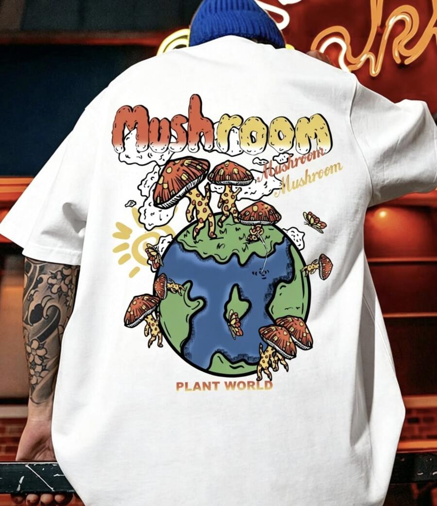 Manfinity LEGND Men's Slim Fit Crew Neck Short Sleeve T-Shirts With Earthy Summer Themed Graphic, Made Of Polyester - White - View 1