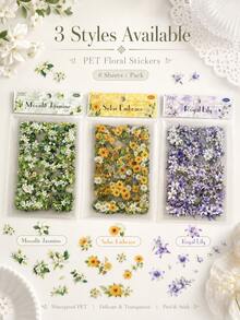 6pcs/Pack Vintage Floral PET Stickers, Botanical Jasmine & Daisy Nail Art Decals For DIY Manicure, Scrapbooking, Journaling, Planner, Photo Album, Card Making & Craft Decoration - Dream Flower Language - View 11